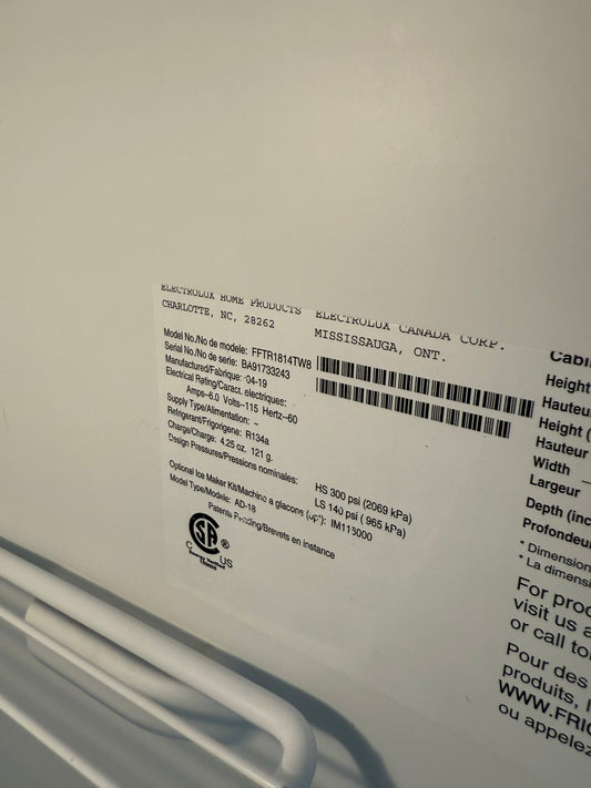 Frigidaire 18 Cu. Ft. Top Freezer Refrigerator-Used