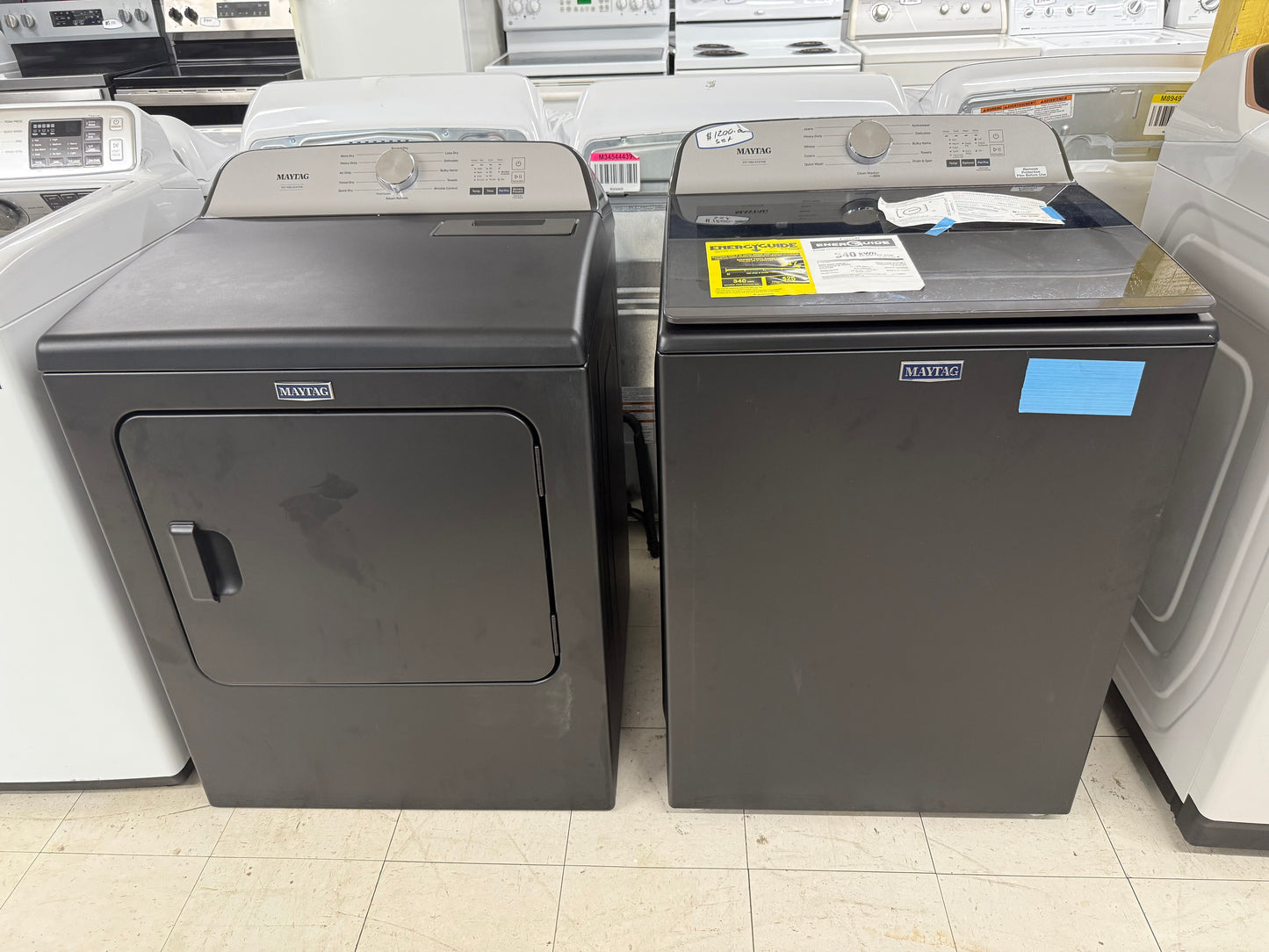 Maytag Pet Pro Washer & Dryer Set – Deep Fill High-Efficiency Top-Load Washer + Electric Dryer – Volcano Black NEW