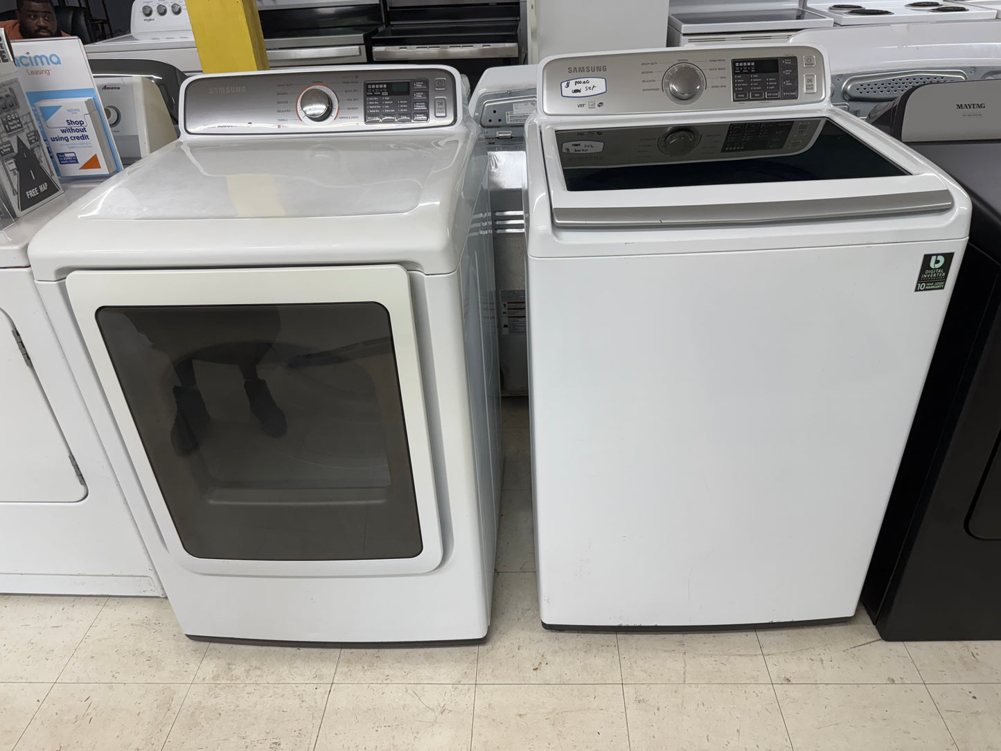 Samsung Smart Washer & Dryer Set High-Efficiency Top Load Washer + Electric Dryer USED
